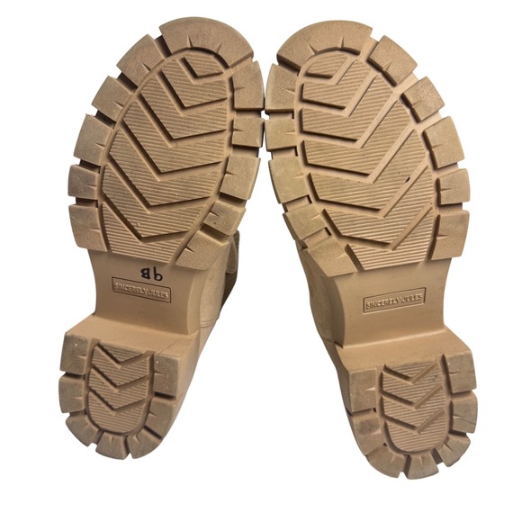 Sincerely Jules 8 Tan Suede Knit Sock Booties Lug Sole Chunky Heel Women's - Picture 6 of 8